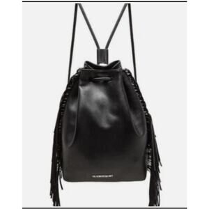 Victoria's Secret Black Ladies Drawstring Faux Leather Backpack